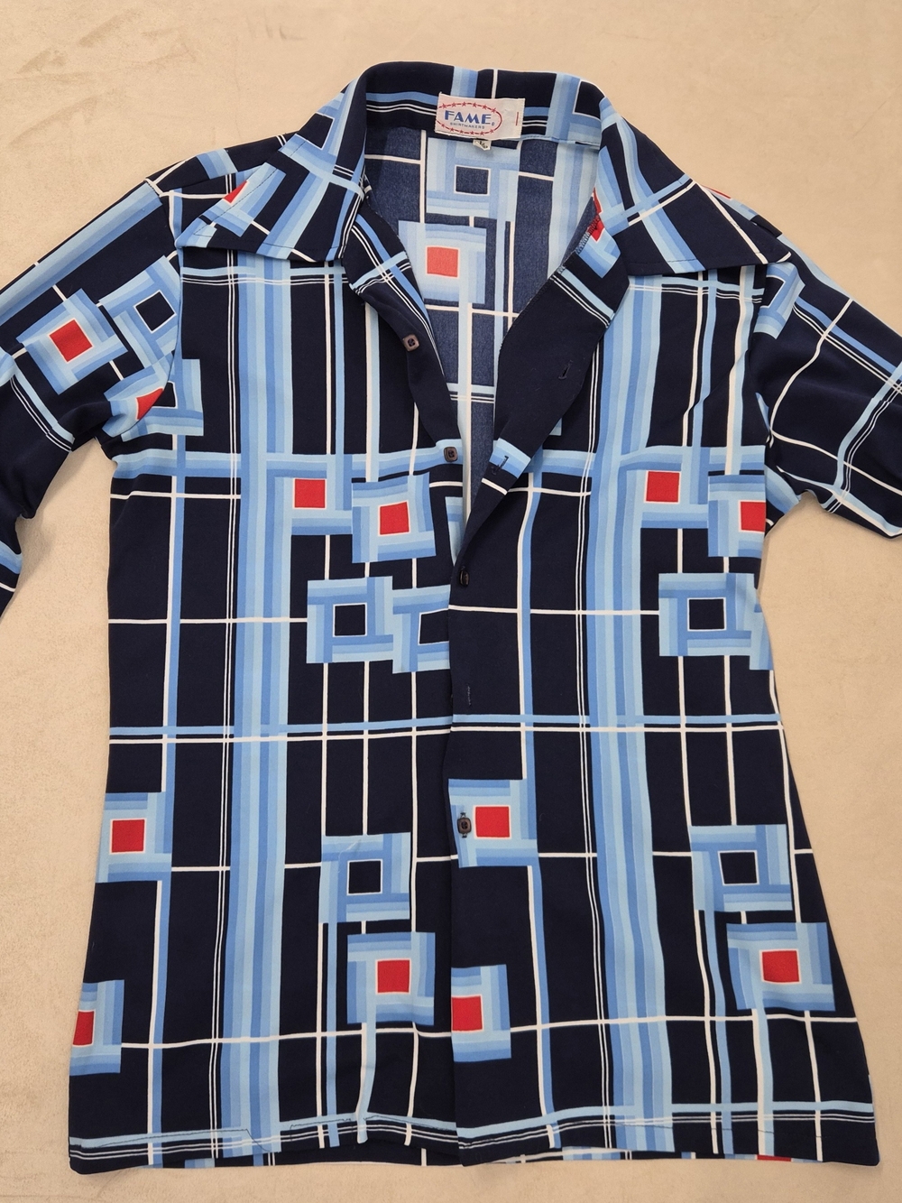 Vtg 70's Fame Disco Butterfly Dagger Collar Button Up Shirt Mod Retro